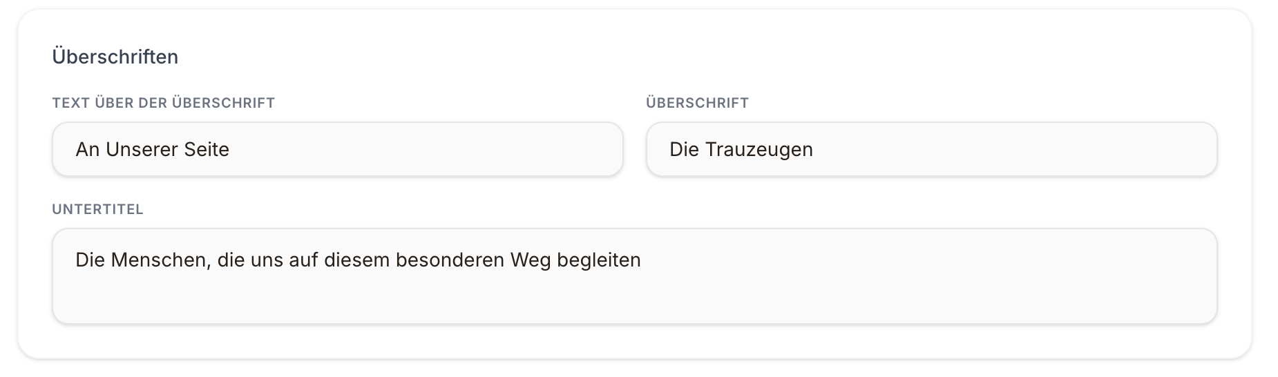 Überschriften Einstellungen