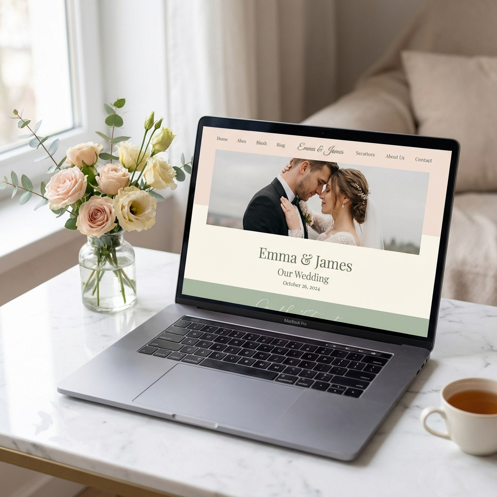 Altarly Hochzeitswebsite Mockup - Elegante digitale Einladung mit Timeline und RSVP-System